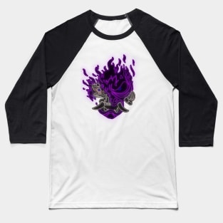 Purple Neon Fire Samurai Skull Baseball T-Shirt